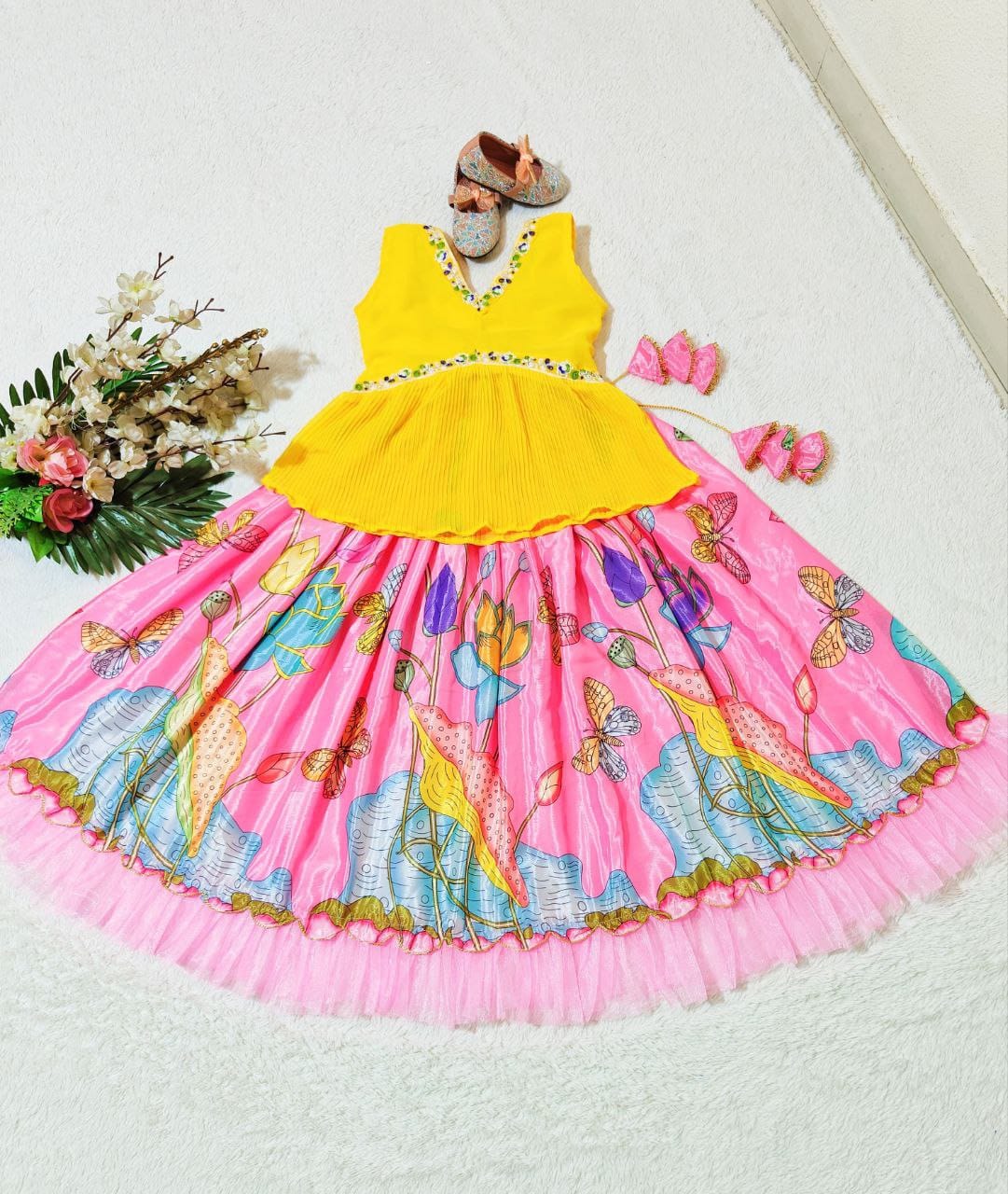 Pink color georgette lehenga with top for kids small girls for party
