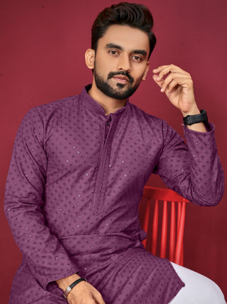 Designer Lucknowi Sequins Kurta Men's Wedding Kurtas Pajama