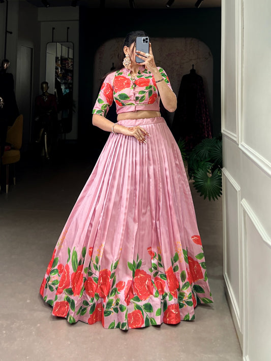 Peach color tussar silk lehenga choli for wedding