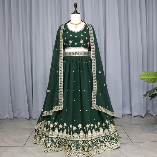 Green color georgette lehenga choli with dupatta
