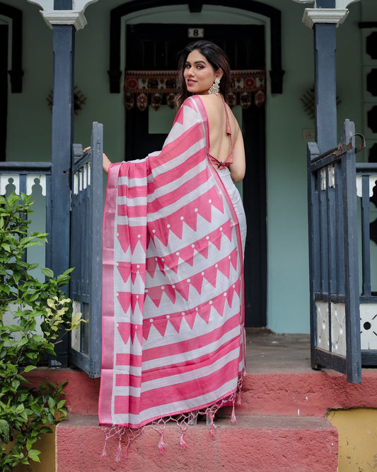 Grey color linen saree with blouse price