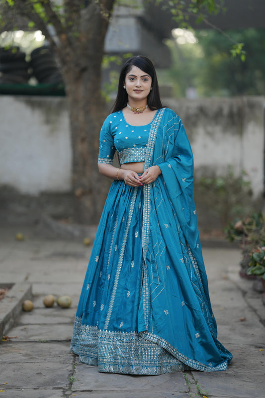 Firozi color chinon lehenga choli for women