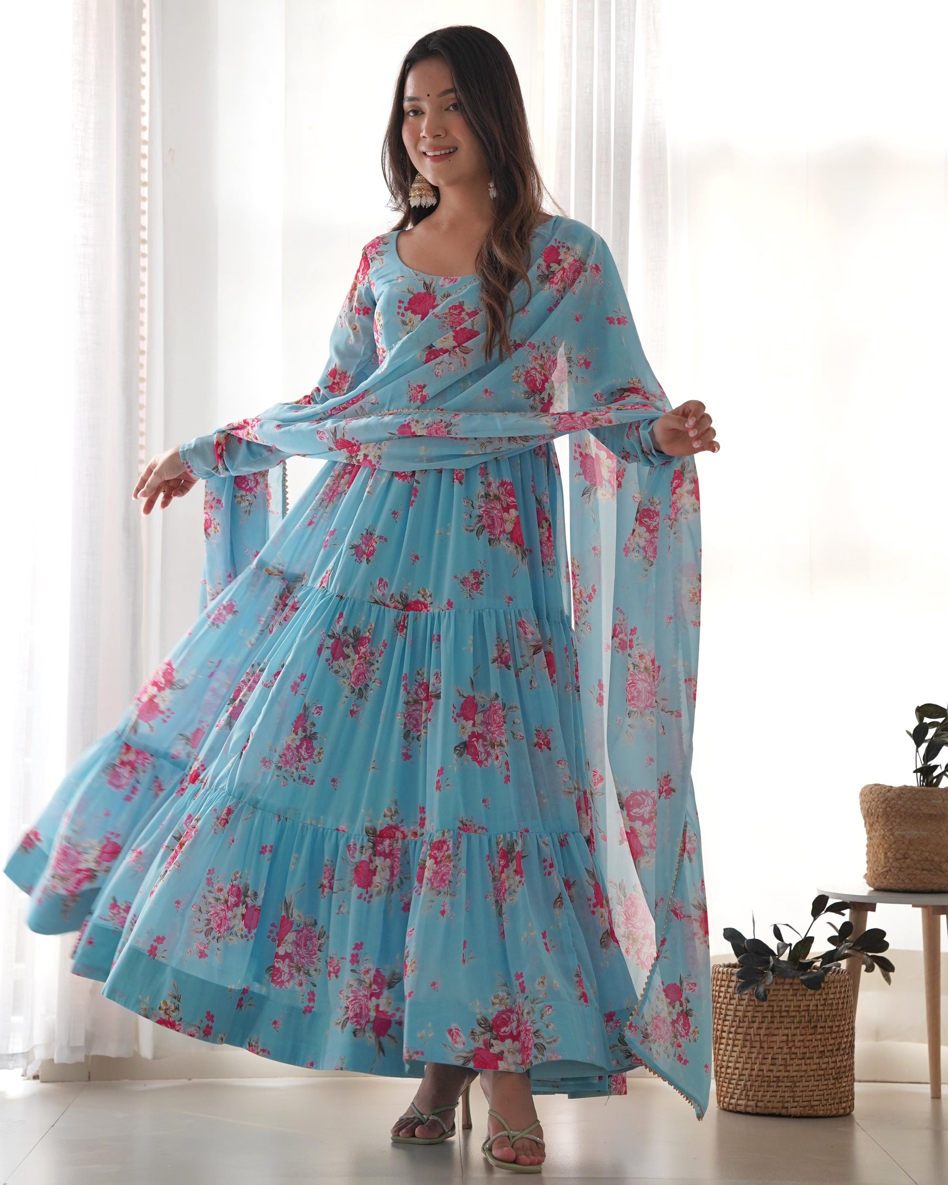 Sky blue Gown Georgette anarkali drees 