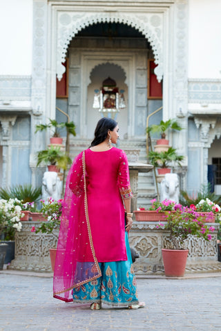 Pink color moonga silk sharara suit online