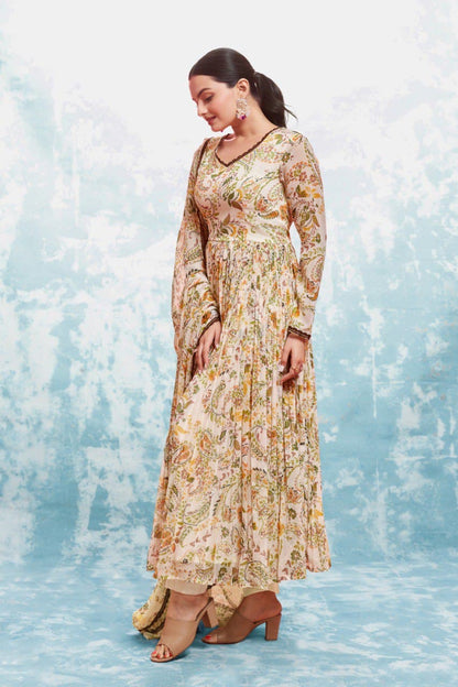 Off white chiffon sharara suit with dupatta price