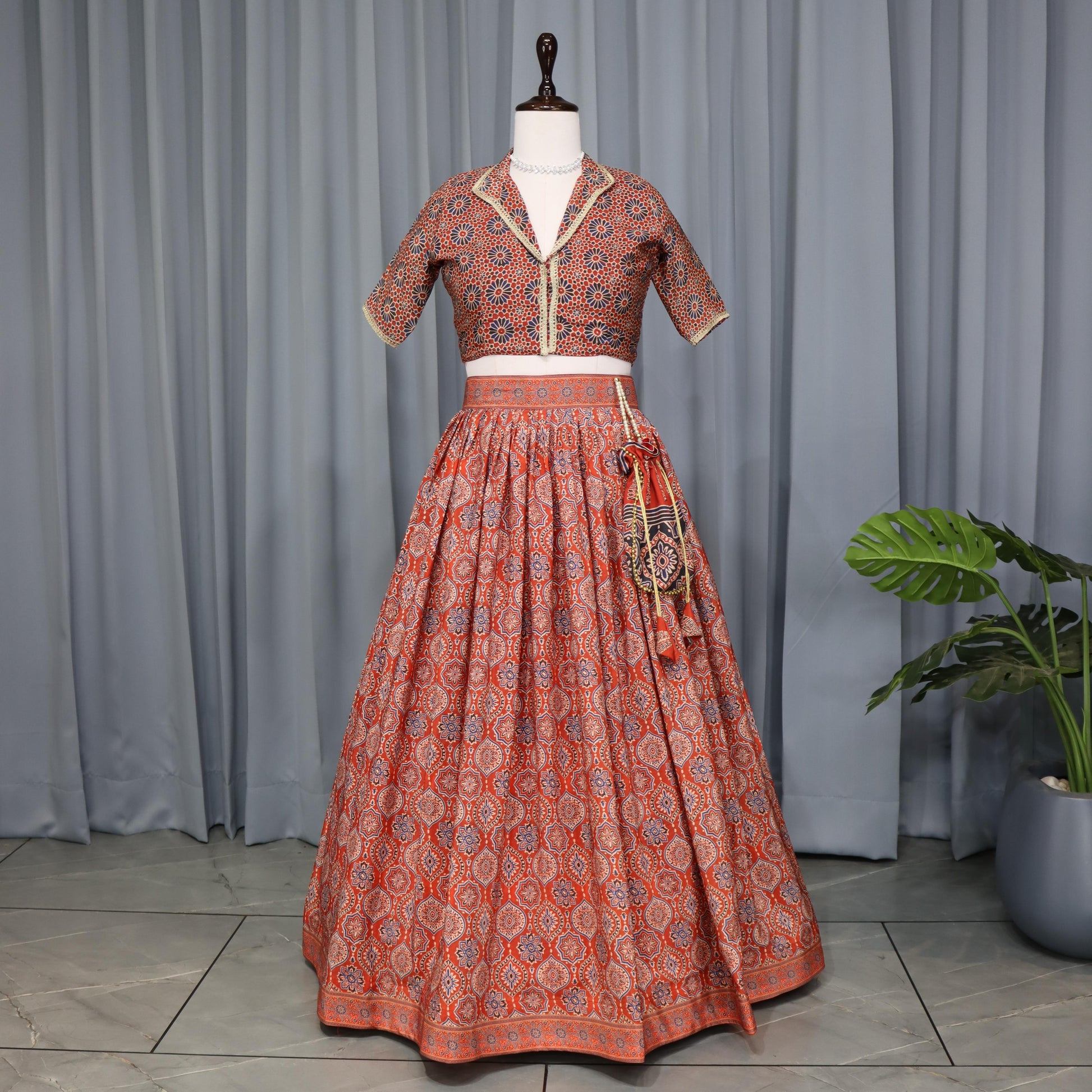 Orange silk crepe lehenga choli for women