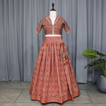 Orange silk crepe lehenga choli for women
