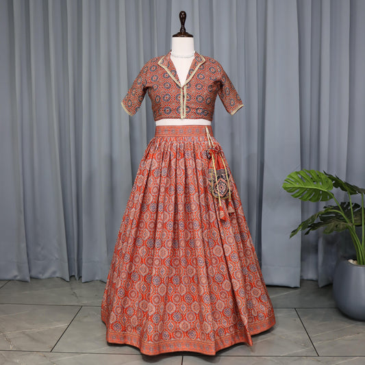 Orange silk crepe lehenga choli for women