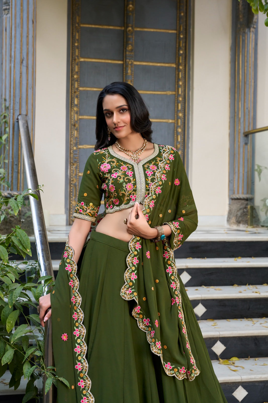 Mehendi color georgette lehenga choli online shopping usa