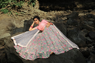 soft net grey lehenga pink diwali collection