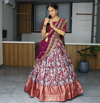 Wedding wear Wine color dola silk lehenga choli for women price