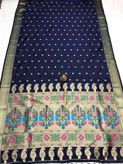 Navy Blue color paithani saree with blouse for party