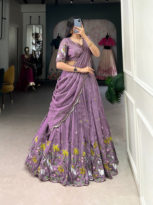 Lavender color vichitra simmer lehenga choli for wedding