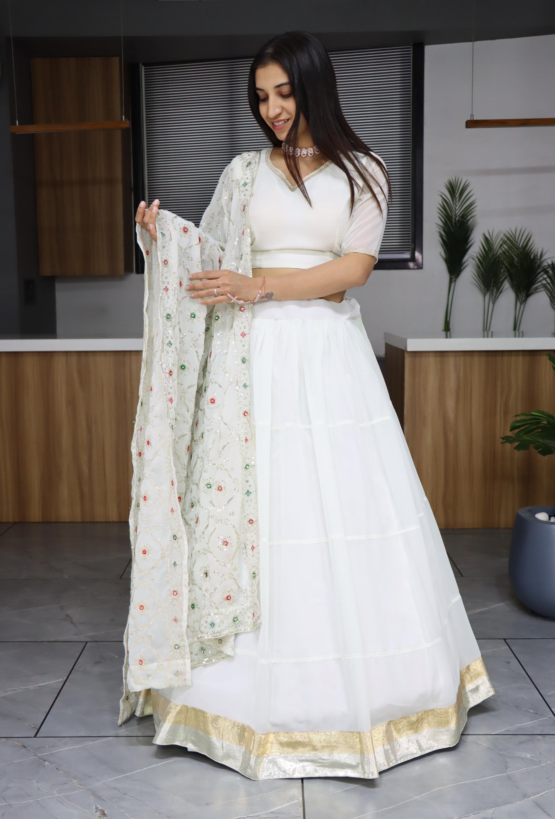 White color georgette lehenga choli price
