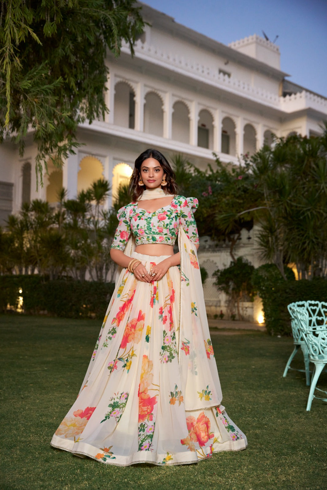Cream color georgette lehenga choli for party