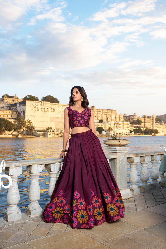 Wine tussar silk patola printed lehenga choli online
