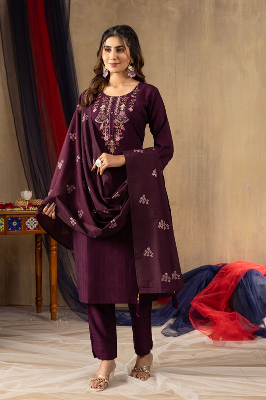 Wine color viscose salwar suit with dupatta