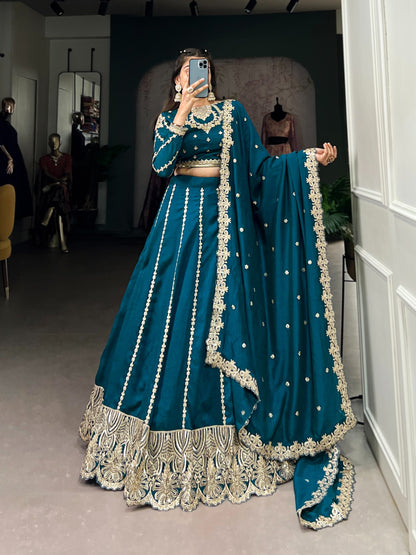 Firozi color vichitra silk lehenga choli for wedding