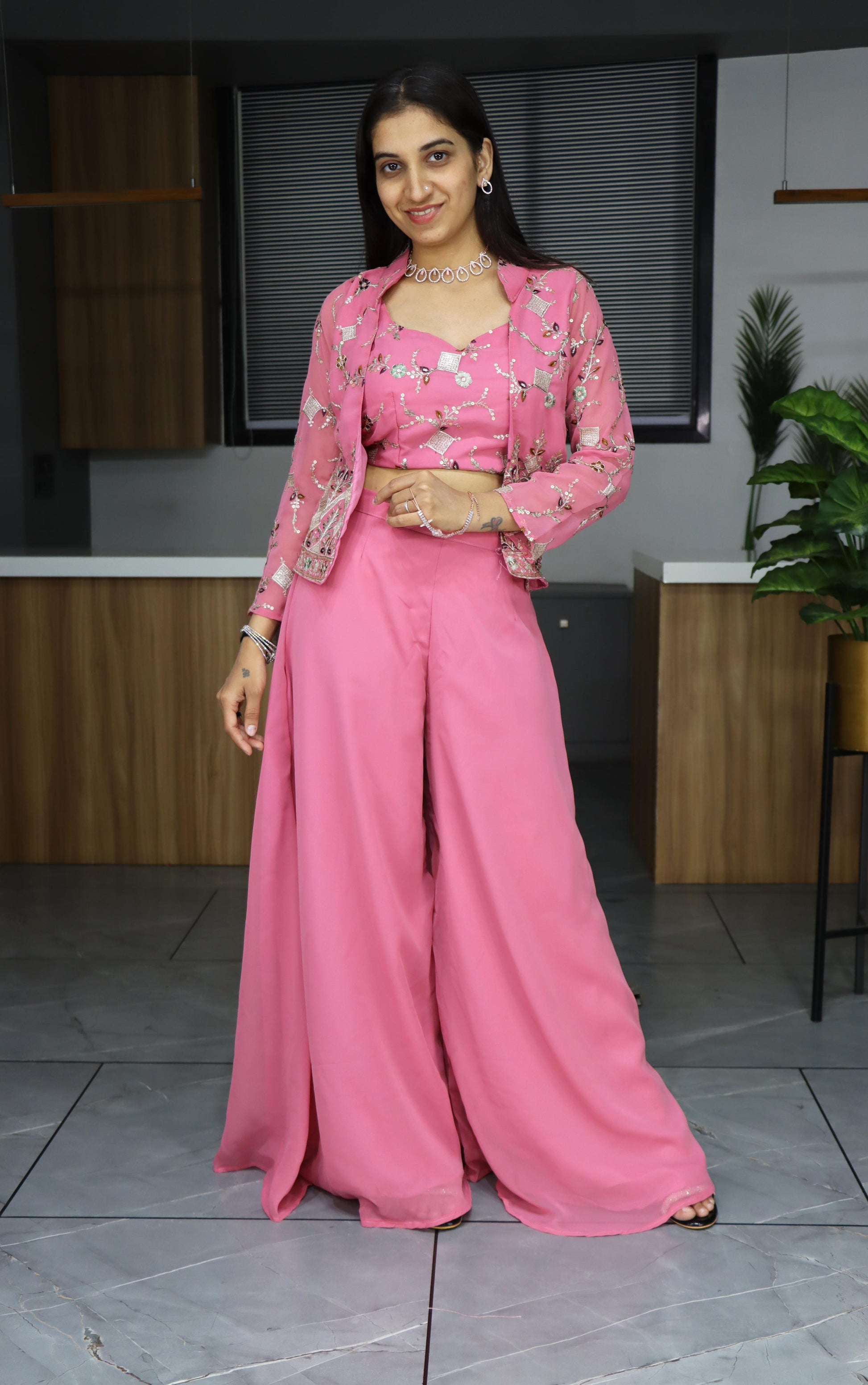 Dark pink color georgette sharara suit for women