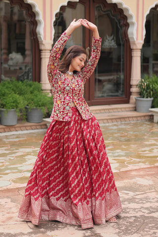 Red color pure dayble lehenga with top 