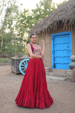 Red lehenga choli with koti