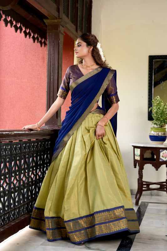 Pista color kanchipuram lehenga choli online shopping