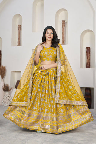 Yellow color  dola jacquard lehenga choli for women