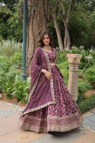 Wine color Dyable Viscose Jacquard lehenga choli online shopping