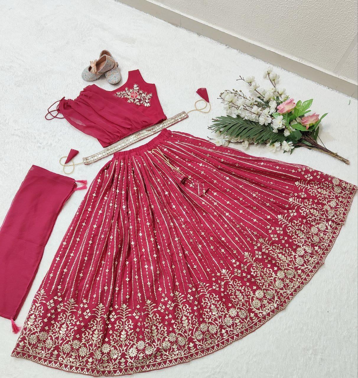 Pink color georgette girls lehenga choli images