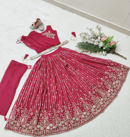 Pink color georgette girls lehenga choli images
