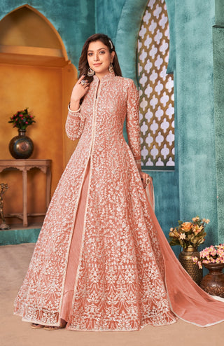 Orange soft net salwar suit for women