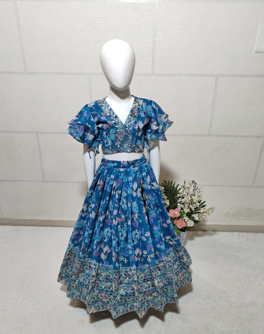 Sky Blue Lehenga For baby Girl
