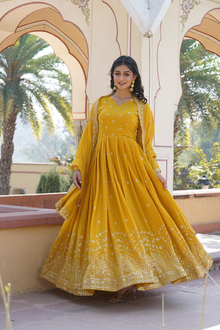 yellow party wear gown 