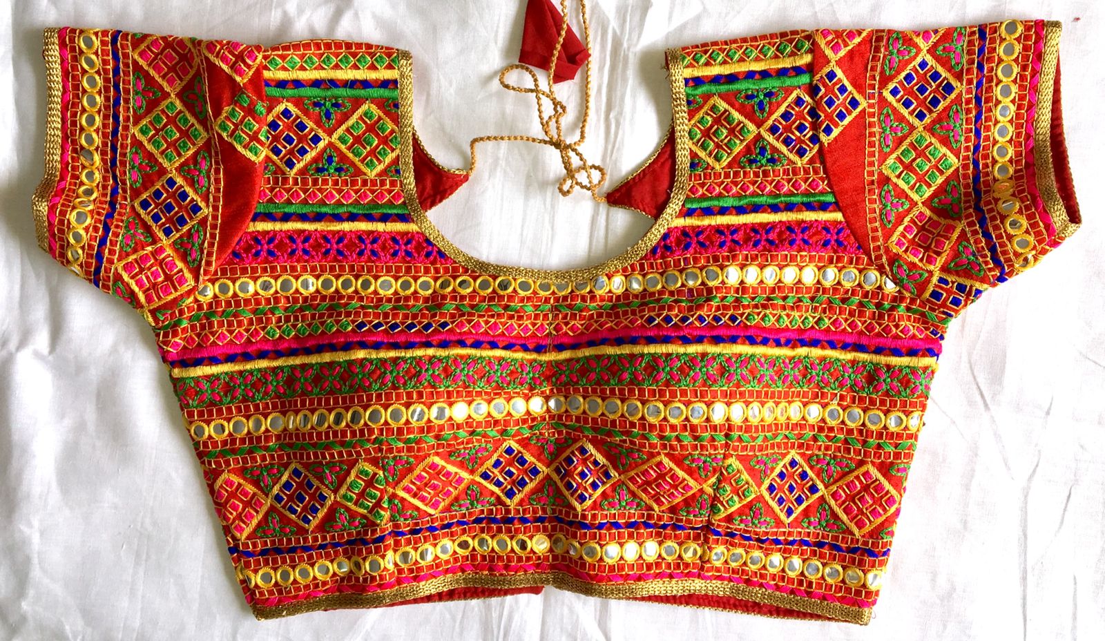 Red Silk mirror work sarees blouse for women online shopping
