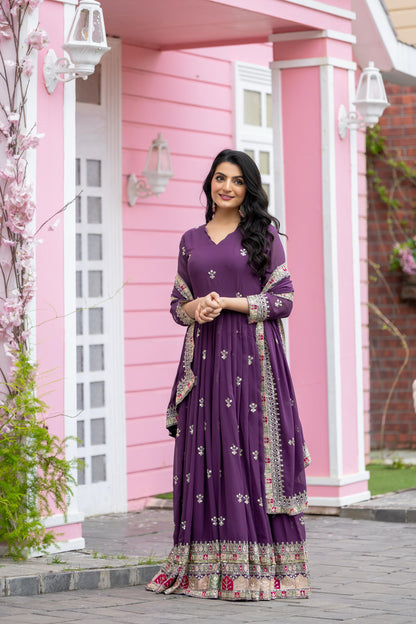 Purple color georgette long gown for women