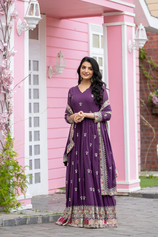 Purple color georgette long gown for women