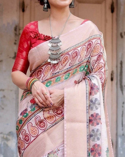 Peach color banarasi silk saree with blouse online shopping