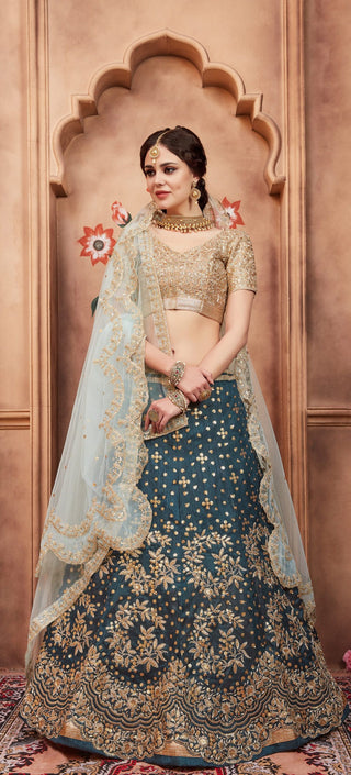 Bridal Green Art Silk Lehenga Choli With Dupatta For Women