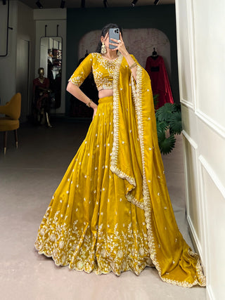 Mustard color silk lehenga choli for women with price
