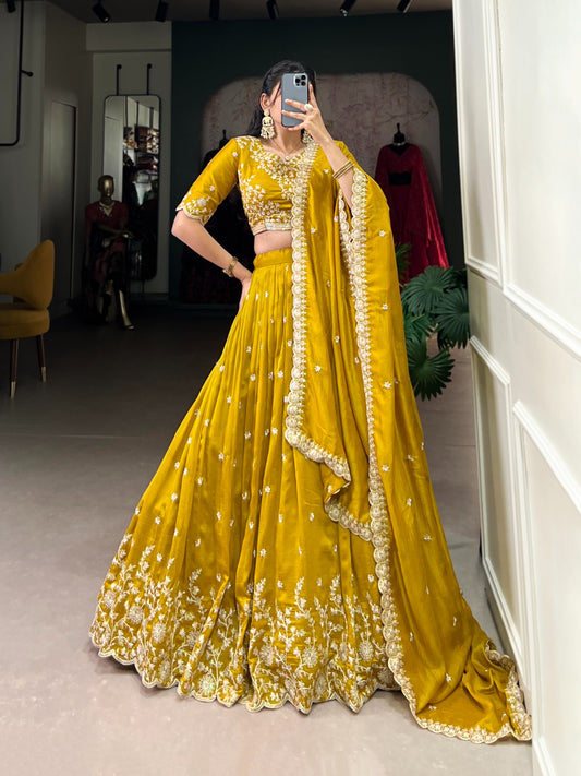 Mustard color silk lehenga choli for women with price
