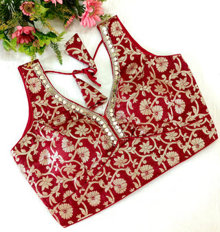 Maroon color  saree matching blouse