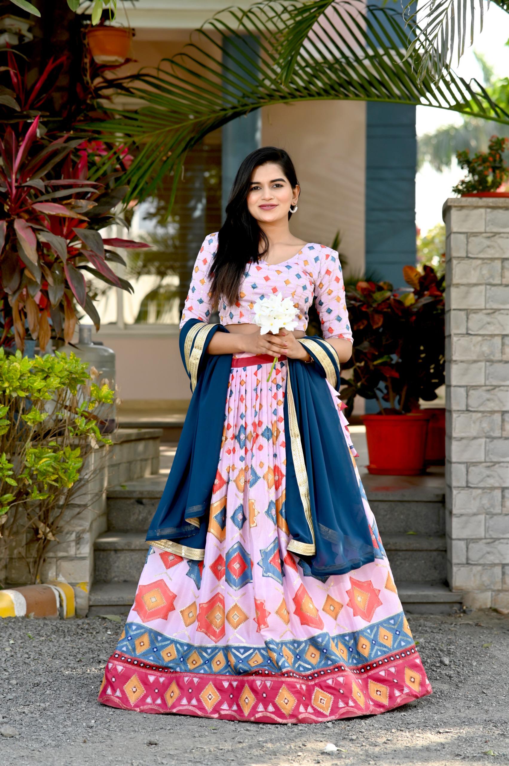 Pink color chinon lehenga choli online shopping