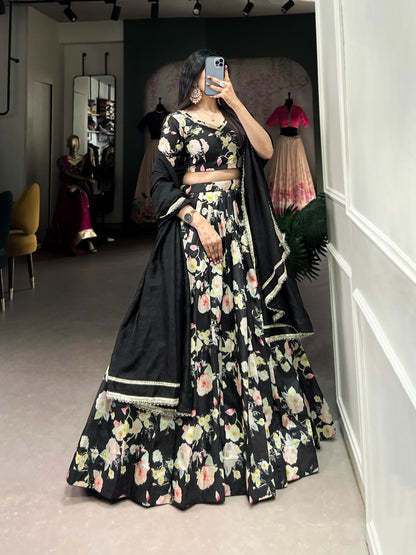 Black tussar silk lehenga choli images