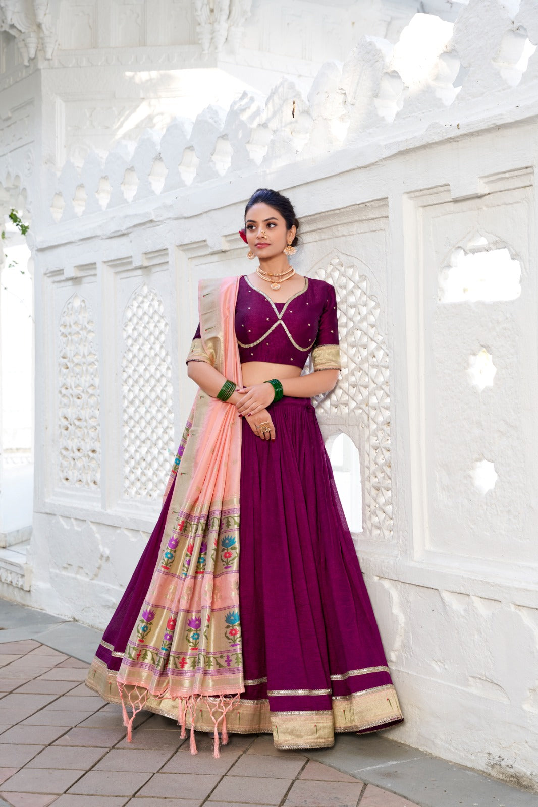 Wine color vichitra silk lehenga choli for women
