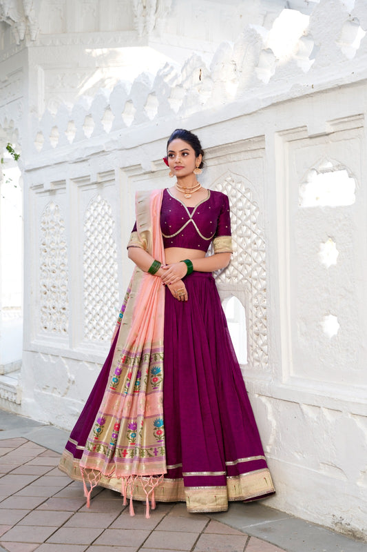 Wine color vichitra silk lehenga choli for women