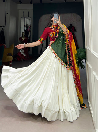 White Chaniya Choli For Navratri Dupatta
