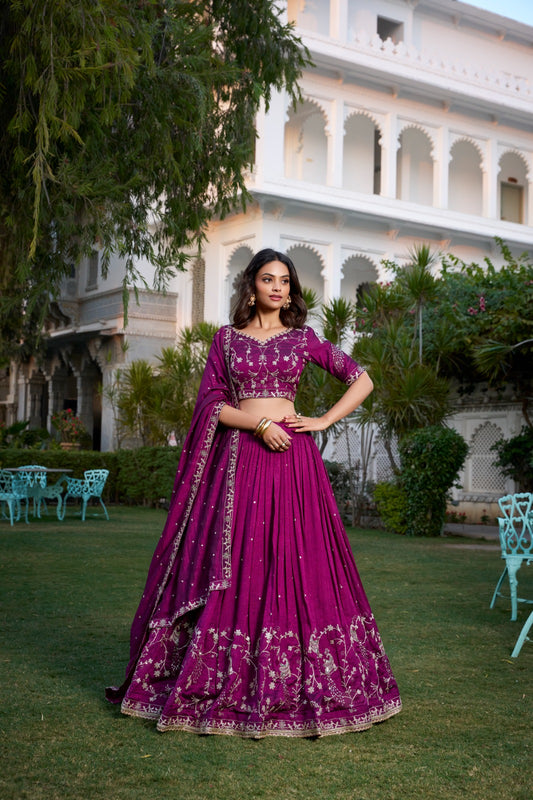 Wine color vichitra silk lehenga choli for women 