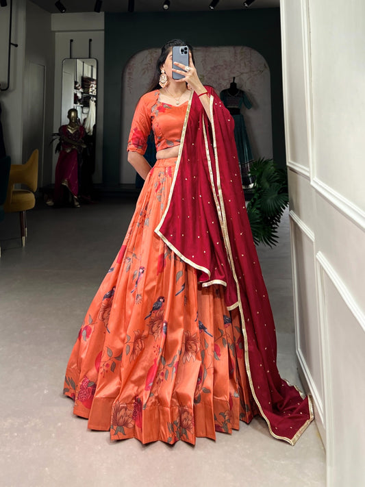 Orange color  tussar silk lehenga choli