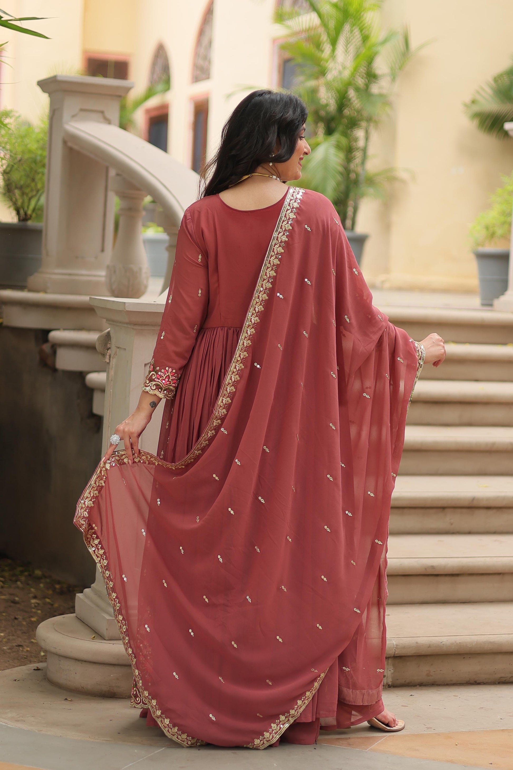 Rust color georgette long sharara suit online