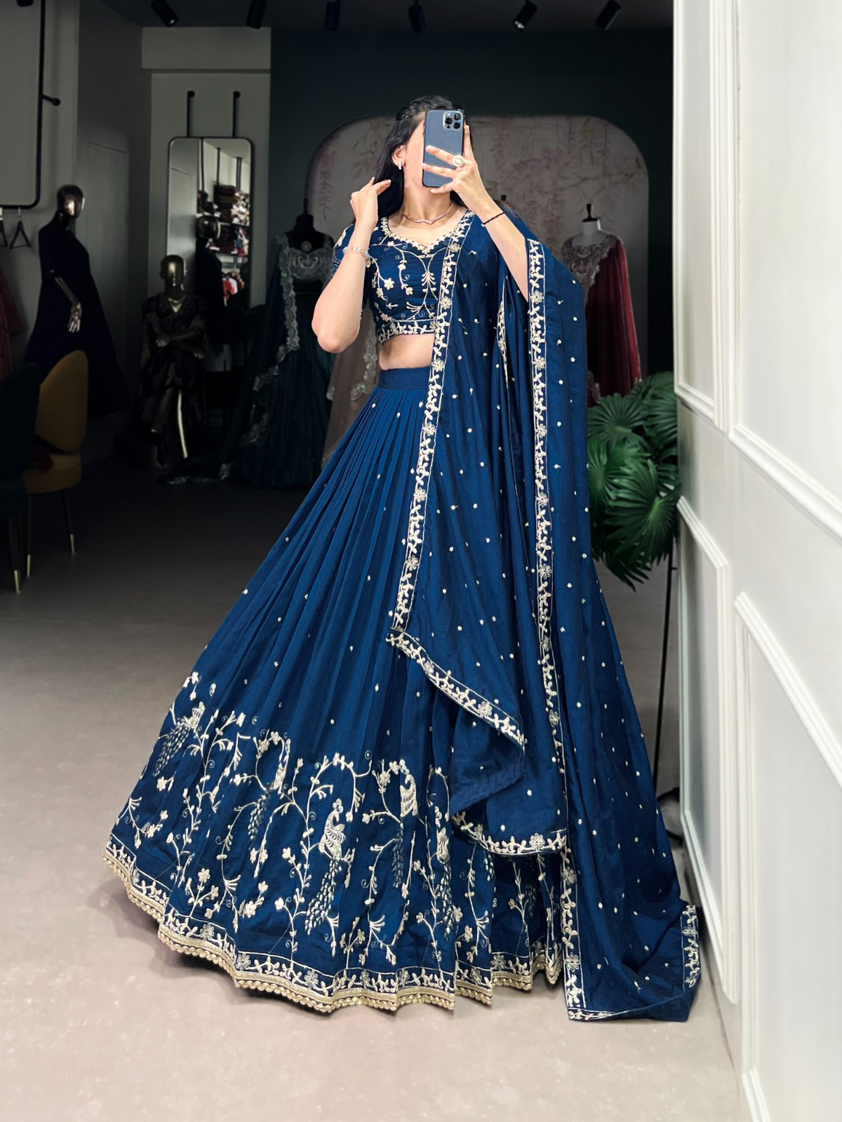 Firozi color vichitra silk lehenga choli with dupatta 